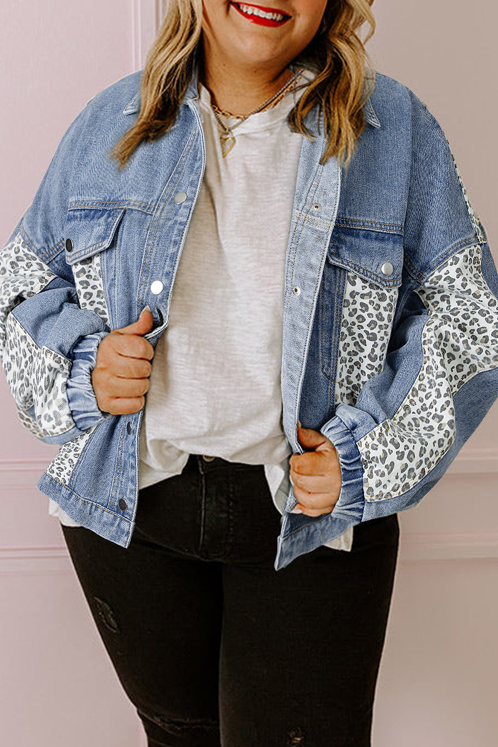 Beau Blue Leopard Patchwork Flap Denim Jacket Plus Size Dear-Lover Dropshipping
